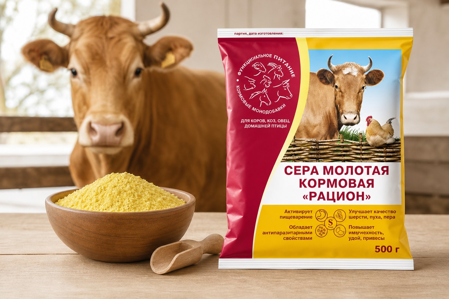 Сера молотая кормовая для животных и птицы